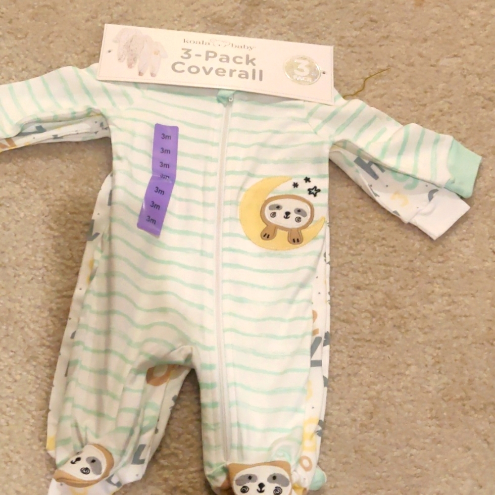 New!Baby 3 pack long sleeves coverall. Front zipper, covered feet Y2K Cottagecor